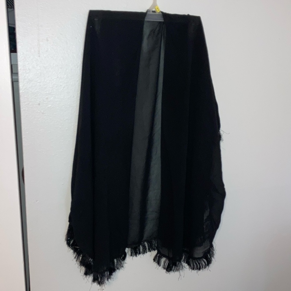 Black shawl/cover up,one size fits all,black and silver fringe.